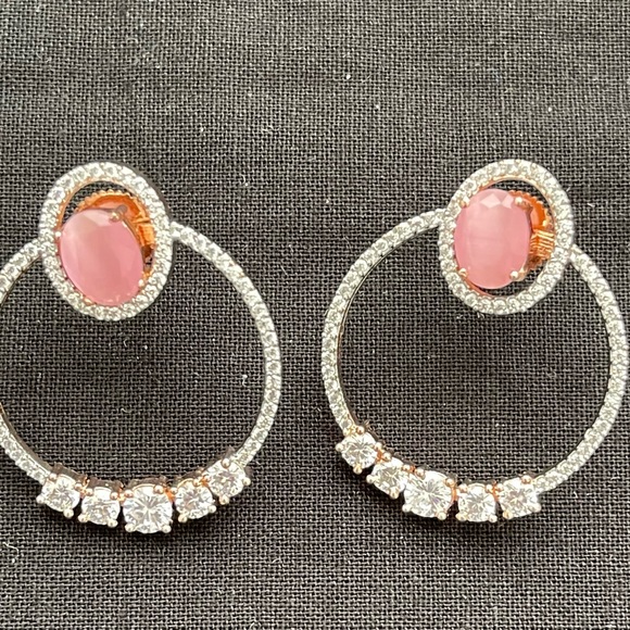 14k Rose Gold Plated American Diamond 3-In-1 Earrings - Picture 9 of 9